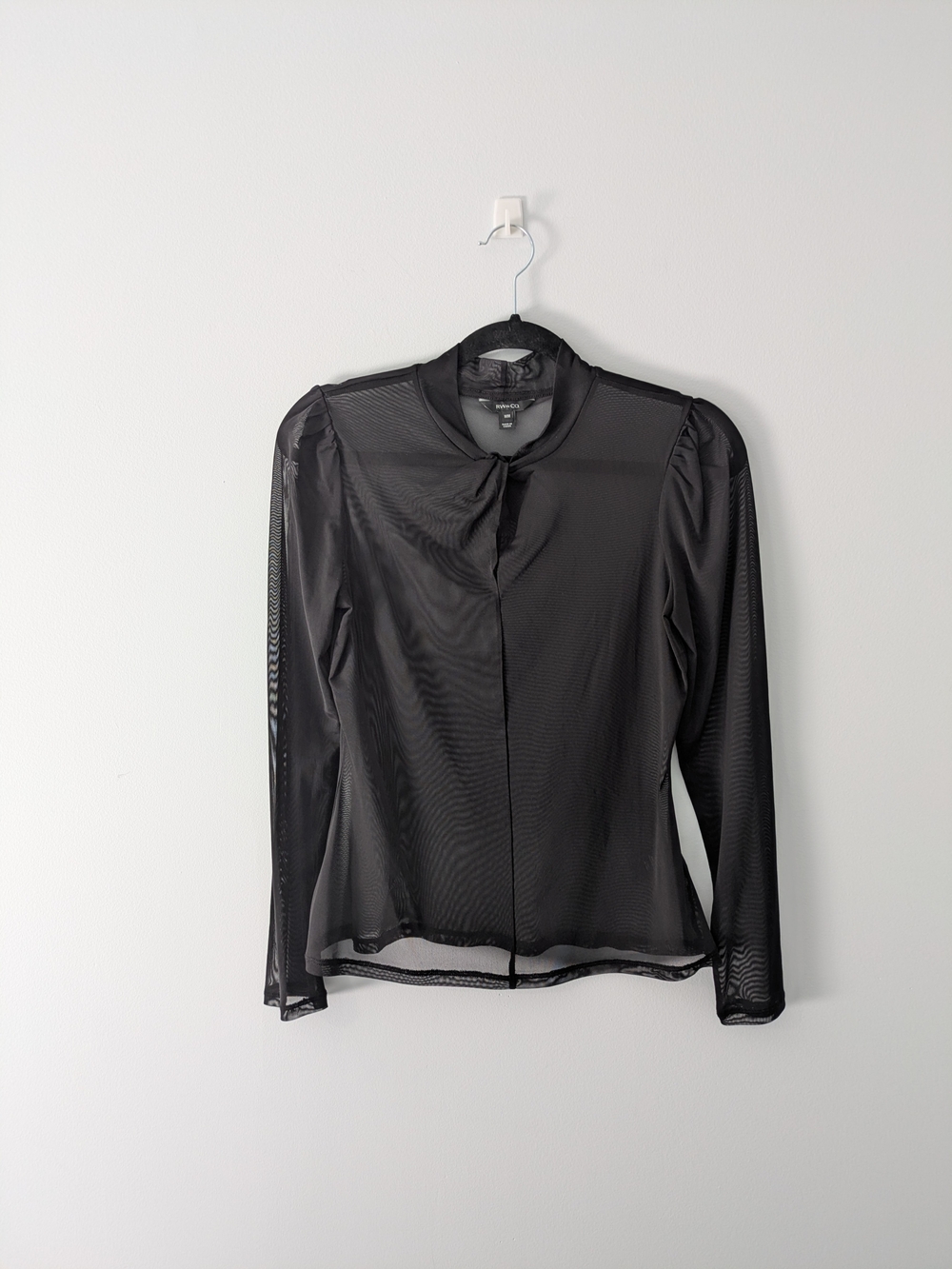 RW&CO. Black Sheer Long-Sleeve Tie-Neck Blouse